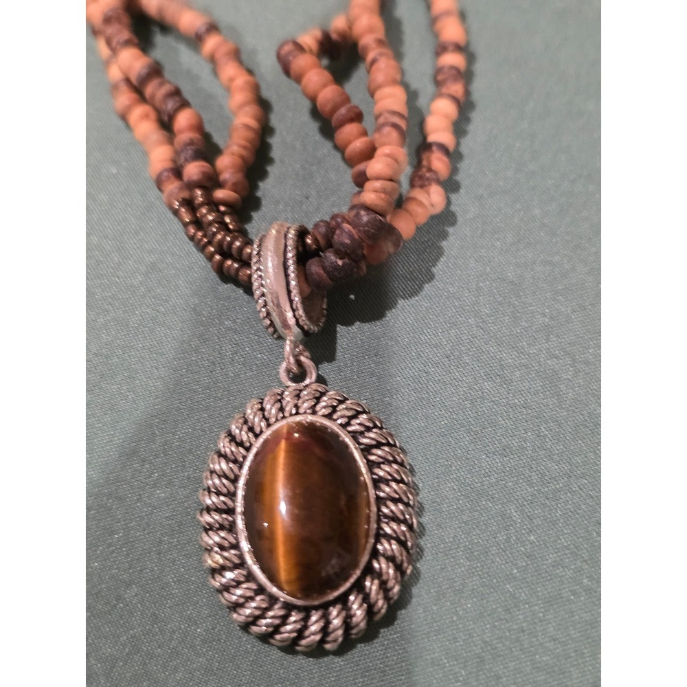 AVON Tiger Eye Stone Pendant Multi Strand Beaded Necklace